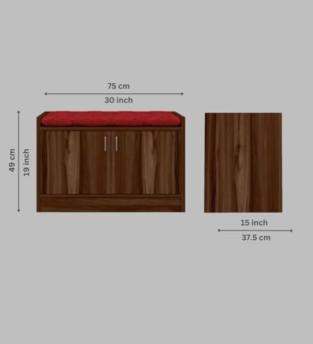 Image of SPECIALITY PANELS 2 Door Shoe Rack with Cushion | 2 Door Shoe Cabinet with Storage Bench | Shoe Organizer for Entryway Home | 75 x 49 x 37.5 cm Storage | DIY Assembly | Brown Finish with Red Cushion