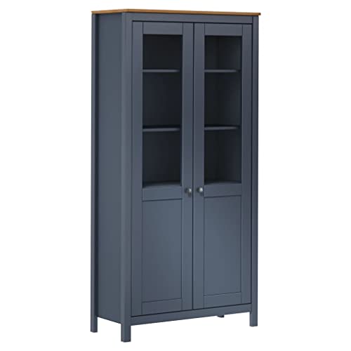 mtlskopl Buffet haut Hill en bois massif de pin 85 x 37 x 170,5 cm - Gris marron miel avec fenêtres en verre trempé - Buffet moderne pour salon, couloir,...