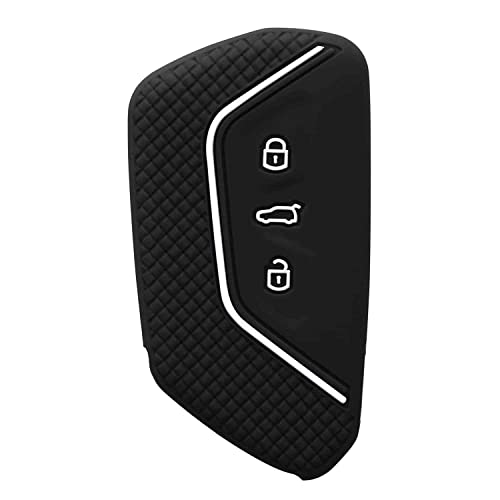 AUTOZOCO Funda Silicona Mando Llave Coche 3 Botones, Protector Carcasa Llave Coche, Compatible Con VW Golf 8, Seat Leon MK 4 / KL, Tarraco, Ateca, Skoda Octavia, Cupra Formentor, Leon, Negro Blanco