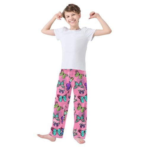 Hand Drawn Butterflies Pink Boys Pants for Kids Jogger Pants with Pockets S-XL2