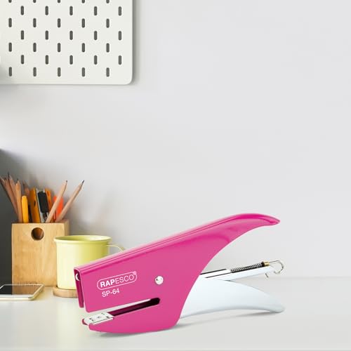 Image of Rapesco 1382 SP-64 Stapling Plier and 1000 Staples, 12 Sheet Capacity | Comes with 1000 Type 21 /4mm, Hot Pink
