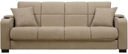 Tyler Tan Microfiber Storage Arm Convert-a-couch Sofa Sleeper Bed, Has a 3-position Click Style Hinge Which Allows You to Sit, Recline or Sleep Too Comfortably