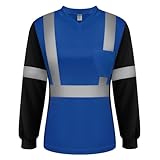 TCCFCCT Safety Shirt for Women - Class 3, Long Sleeves, Hi Vis, Quick Drying, WP-Blue-LX XL