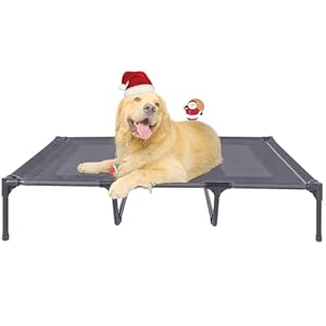 Suddus Elevated Dog Bed for Large Dogs 140lb, Breathable Cooling Raised Dog Cot with Dual Support Bars & Metal Frame, No-Slip Feet, Waterproof Pet Bed for Indoor/Outdoor, X-Large, 48 * 36 * 9in, Grey