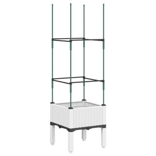 SDWEHO7 Garten Rankgitter, Pflanzkasten mit Spalier, Blumenkasten mit Rankhilfe, Blumenkübel Pflanzkübel Rankkasten Gartenspalier für Terrasse und Balkon, Weiß 40x40x142,5 cm PP