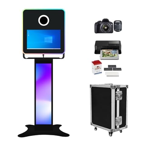 Portable Photo Booth with Printer and Camera 15.6 inch Touch Screen Mirror DSLR Selfie Photobooth Machine for Events Wedding Parties Christmas with RGB Lights Stand (+ Printer and Camera) Cover