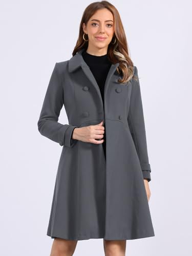Allegra K Women's Winter Coat Overcoat Lapel Collar Long Swing A Line Double Breasted Pea Coat2