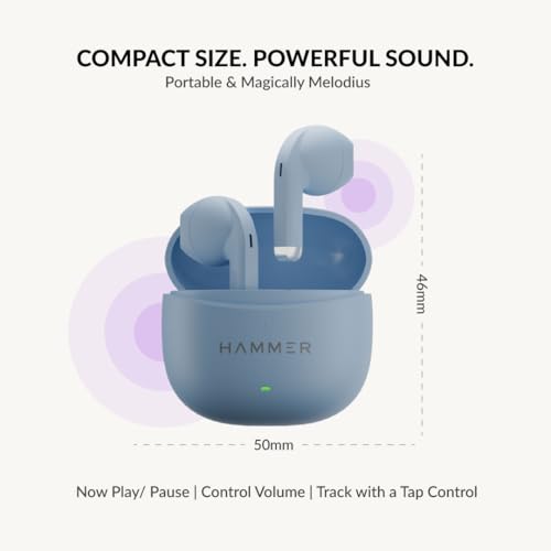 Image of HAMMER New Ultra pods 2026 TWS Wireless Bluetooth Earbuds with Inbuilt Mic, 100H Standby Time, 50H Playtime, USB Type-C, 13mm Dynamic Drivers, BT v6.0, IPX5 Water-Resistant Earphones (Blue)