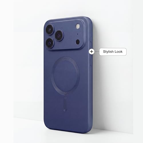 Image of amazon basics Premium Mag-Safe Case for iPhone 17 Pro | Shockproof & Anti-Scratch Cover | Soft Silicone with Wireless Charging | Camera Lens Guard - Blue
