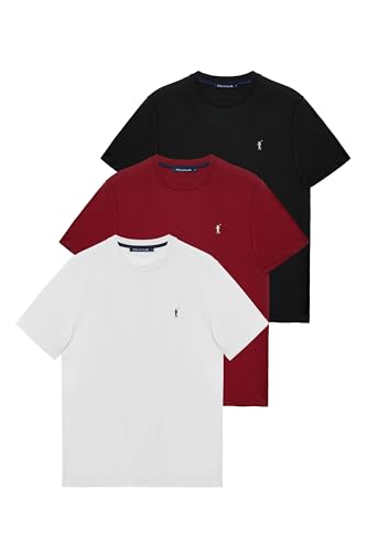 Polo Club Pack de 3 Camisetas Básicas Blanco, Burdeos y Negro   Manga Corta   Logo Bordado   Camiseta de Hombre