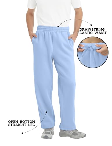 FAIABLE Men's Fleece Lined Sweatpants Open Bottom Straight Leg Lounge Pants for Men Loose Fit Joggers Sweatpants with Pockets2