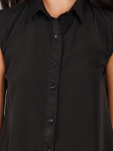 Image of Women Plus Size Sleeveless Button Down Shirt Polyester Formal Office Casual Wear Classic Fit Professional Shirt