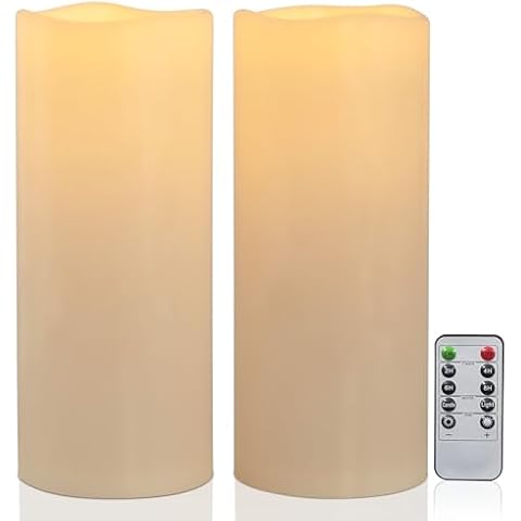 Yongmao 12" x 5" Waterproof Outdoor Flameless Candles Battery Operated LED Flickering Pillar Candles with Remote and Timer for Indoor Outdoor Lanterns, Long Lasting, Ivory White Large, Set of 2 Cover