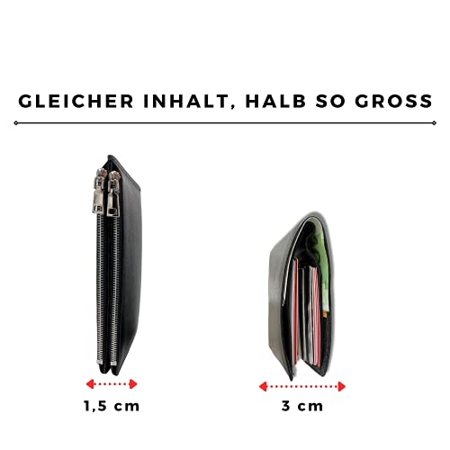 Slanke portemonnee van echt leer met RFID-bescherming en 20 ID-kaarten en kaartvakken, dunne portemonnee, portemonnee, kaarthouder, lederen portemonnee met kaart/geldorganizer - Image 3