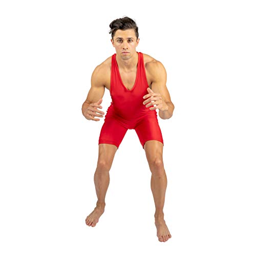 4 Time All American Wrestling Singlet: Black, Navy Blue, Red, Teal sizes 4XS-5XL (XXXXL 281-320 lbs., Red)