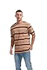 KLIEGOU Men's Fashion Loose Fit Crewneck Stripe T-Shirt, 6044 Khaki + Brown, XXL #3