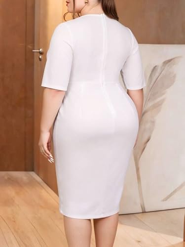 Image of ONTINVA Irregular Business Dress for Women's Outfits Crew Neck Peplum Tops Floral Applique Formal Pencil Dresses