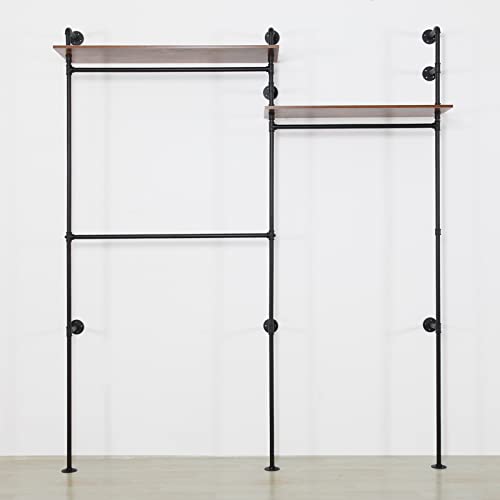 EDCB Industrial Pipe Clothing Rack with 2 Shelves, Clothes Rack Wall Mounted Heavy Duty Clothing Store Display Stands Garment Rack Closet System(Black, 96.5x80.7inch) by EDCB - Image 7