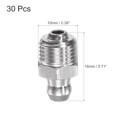 Image of uxcell 201 Stainless Steel Straight Grease Fitting M10 x 1mm Thread Hydraulic Grease Fitting Accessories, 30Pcs