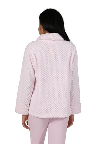 LA CERA Women's Fleece Bed Jacket - Stylish Notched Collar, Long Sleeves, Front Pockets, Button Front, Machine Washable2