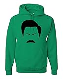 Wild Bobby Parks and Rec Fans Ron Swanson Mustache Face Silhouette Pop Culture Unisex Graphic Hoodie Sweatshirt, Kelly, Large