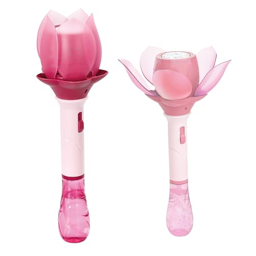 Seifenblasen Lotusblume pink | 10x33cm Kunststoff 115ml Lösung | Seifenblasenmaschine elektrisch | Seifenblasenstab Ladekabel Seifenblasenlösung Akku Licht (1x pink)