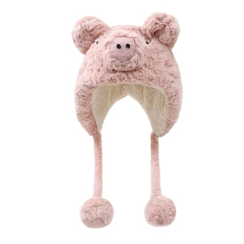 Plush Piggy Hat Soft Warm with Ear Flaps Funny Ear Animal Hat Fleece Lining Thermal Winter Hat for Adults and Teens