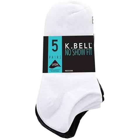 K. Bell Unisex-Adult Men's and Women's No Show Sock - 10 Pair Pack, Black/White, 8-12 Cover