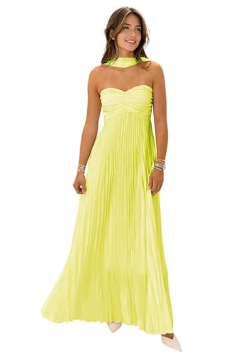 Strapless Chiffon Bridesmaid Dresses for Wedding Women's A-Line Pleated Formal Evening Dress with Scarf