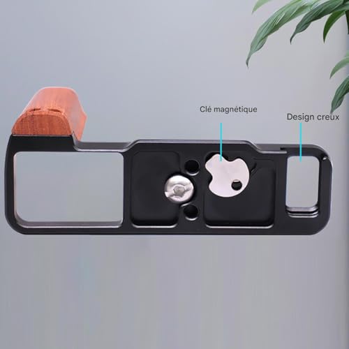Poignée en L métallique pour appareil photo avec grip bois élégant et ergonomique