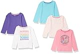 Picture of Amazon Essentials Girls' Long-Sleeve T-Shirts (Previously Spotted Zebra), Pack of 5, Light Pink Kittens/Pink Dogs Prints/Purple/Turquoise Blue/White, XX-Large