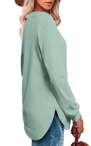 Image of OFEEFAN Womens Sweatshirt Crewneck Long Sleeve Shirts High Low Tops Curved Hem