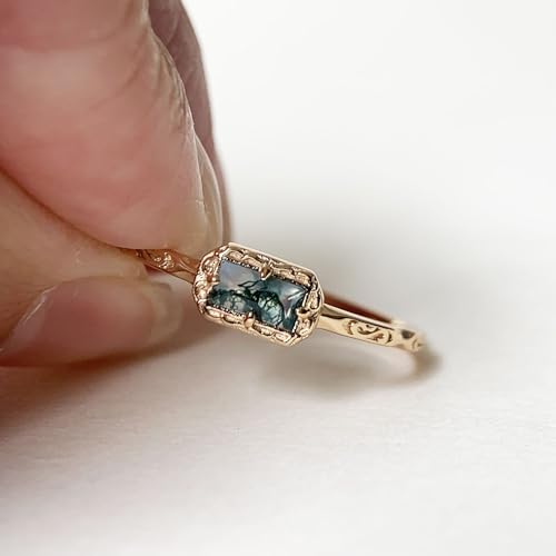 Baguette Wedding Band for Women Solitaire Cubic Zirconia Opal Pink Sapphire Moss Agate Stacking Rings Vintage Filigree Dainty Promise Rings Anniversary Jewelry4