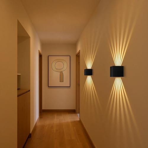 JVURICE LED Wandleuchte Innen/Außen IP67, Wandlampe Aluminium im Up Down 3000K Warmweiß, 12W Moderne Wandleuchten Dekoration für Wohnzimmer, Schlafzimmer, Korridor & Treppenhaus, 2 Stück - Schwarz
