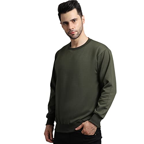 Image of BZR-Men's Fleece Round Neck Regular Sweatshirt (Sw Rrn Black 01-L Black L)(1903)