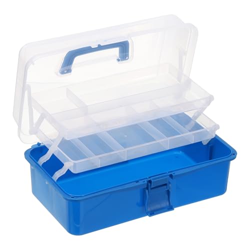 Image of YOKIVE Art Supply Storage Organizer, Art Tool Storage Box 3-Tray Craft Box Art Supplies Organizer with Handle Buckle for Brushes Paints Stamps, Trans Blue