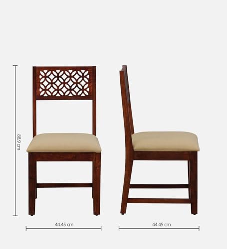 Image of Sheesham Wood 4 Seater Dining Table with 2 Cushion Chairs and 1 Bench for Living Room Home Office Dining Room Rectangular CNC Dinner Table - (Honey Finish) |