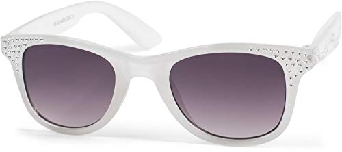 styleBREAKER girls' nerd sunglasses with rhinestones, plastic frames and flat polycarbonate lenses, plastic legs, children 09020087, Colour:White Frame/Grey Gradient Glass