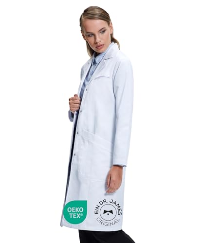 Dr. James 100% Baumwolle Premium Laborkittel für Damen mehrere Taschen klassische Passform verdeckter Druckknopfverschluss (42)