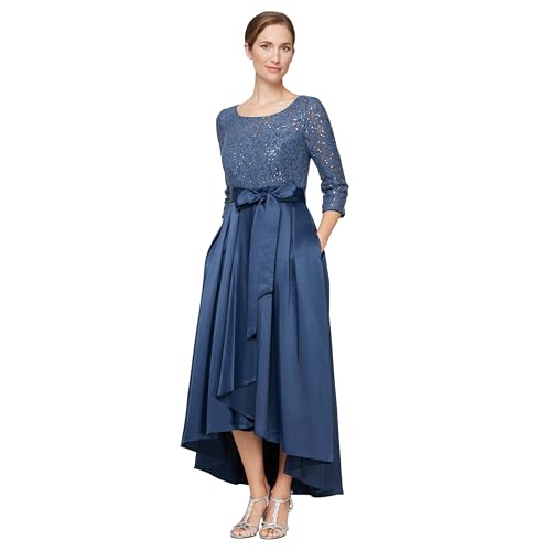 Image of Alex Evenings Women's Satin Ballgown Formal Event Dress with Pockets and Tie Belt (Petite and Regular Sizes)