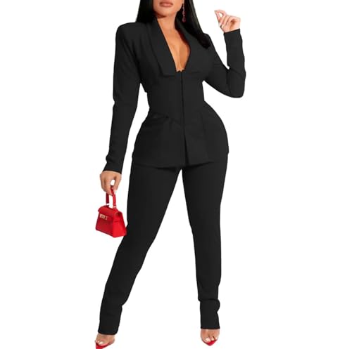 Women's Business Pant Suit Long Sleeve Formal 2 Piece Blazer Set Casual Office Work Fall Outfits3