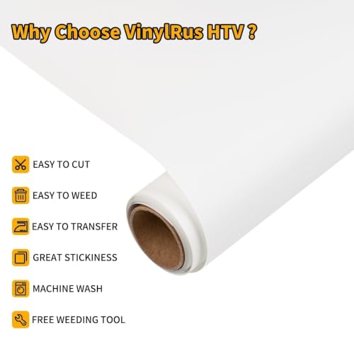 Image of VinylRus HTV Heat Transfer Vinyl Roll, White, 12 inch x 6FT