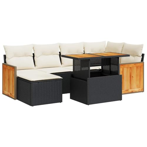 vidaxl 8-piece Garden Sofa Set - Black pe Rattan Outdoor Patio Lounge with Acacia armrests, Cream Cushions, and Storage