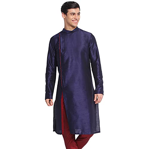 Image of Sanwara Sanwara Men Deep Blue Solid Pattern Straight Kurta