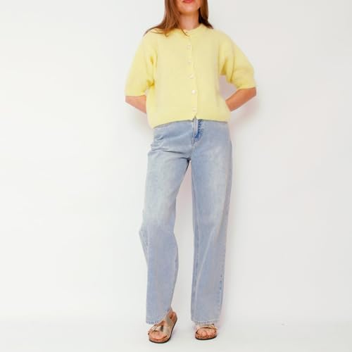 Image of Women Y2k Knitted Crop Cardigan Shirt Short Sleeve Button Down Ribbed Knit Crop Top Outwear Top Tee Shirt