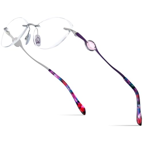 Image of FONEX Titanium Glasses Frame,Rimless Frameless Luxury Diamond Optical Eyeglasses for Women