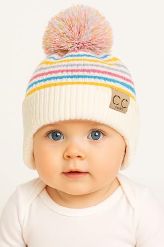 ScarvesMe Exclusive Winter Soft Baby Stripe Earflap Yarn Pom Beanie Winter Hat2