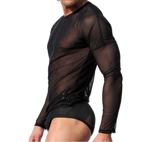 Men's Sexy Tank Top, Mesh Long Sleeves Transparent T-Shirt See Through Vest2