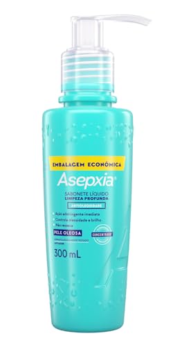 Asepxia Sabonete Facial Líquido para Pele Oleosa, Limpa Profundamente e Controla Oleosidade, Não Resseca, Dermatologicamente Testado, Combate Brilho Excessivo na Face, 300 ml, 1-Pack