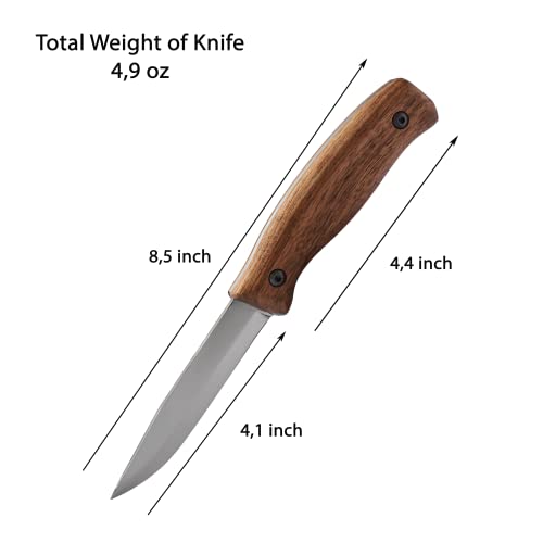 BPSKNIVES BS3 CSH- Fixed-Blade Bushcraft Knife - Carbon Steel Knife with Leather Sheath - Outdoor Full Tang Knives - Camping Knives - Survival Tactical Sharp Camp Knives